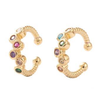 Earcuff zirconias redondas multicolor y baño oro 18k