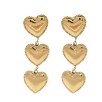 Aretes 3 corazones dorados de acero inoxidable