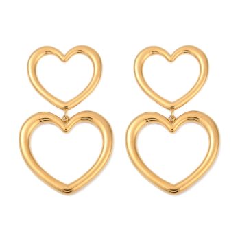 Aretes dos corazones de acero inoxidable dorado