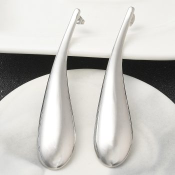 Aretes gota larga de acero inoxidable plateado 80x17mm