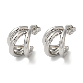 Argollas 3 filas de acero inoxidable plateado 16x15mm