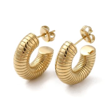 Argolla gruesa texturizada de acero inoxidable dorada baño oro 18k