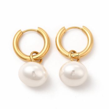 Argollas acero inox doradas y perla acrílica 31mm
