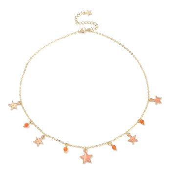 Collar dorado acero inox con dijes de estrellas y ágata natural 40.5cm