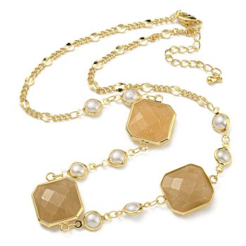 Collar dorado abalorios de vidrio facetado beige e imitación de perlas 41cm