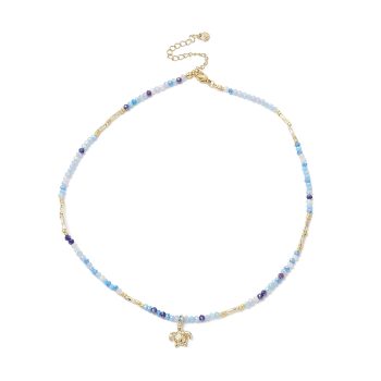 Collar de cristales azules y dije tortuga de acero inox dorado 39.8cm