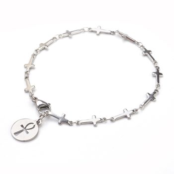 Pulsera de cruces Ankh plateda de acero inoxidable