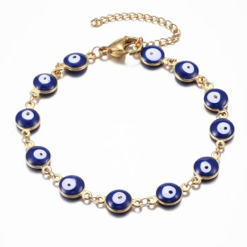 Pulsera ojos turcos azules acero inoxidable baño oro 18k