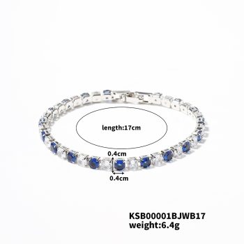 Pulsera tennis de cristales imitación zafiro y diamante baño de platino