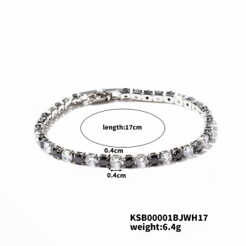 Pulsera tennis de cristales negros y transparentes de baño de platino