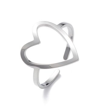 Anillo ajustable corazón hueco acero inoxidable plateado