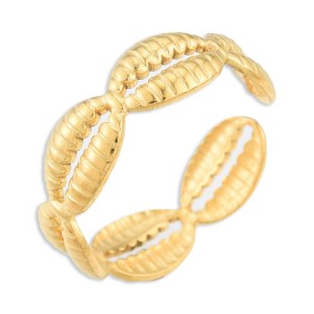 Anillo ajustable de conchas acero inoxidable dorado