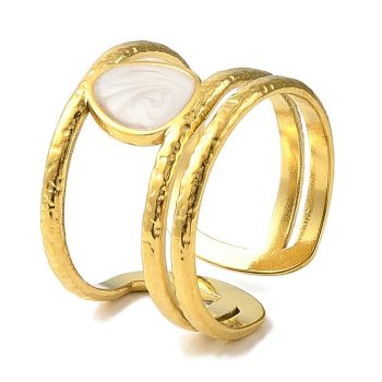 Anillo doble gota esmaltada central acero inoxidable dorado