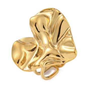 Anillo corazón corrugado de acero inoxidable dorado