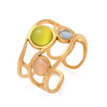 Anillo acero inoxidable dorado y piedras mixtas