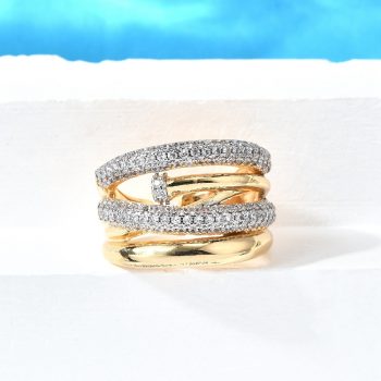 Anillo 4 filas micropave y baño oro 18k