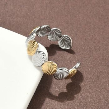 Anillo ajustable conchas plateado y dorado acero inoxidable