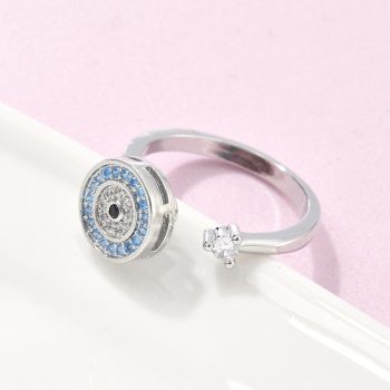 Anillo spinner baño platino y ojo turco de micropave