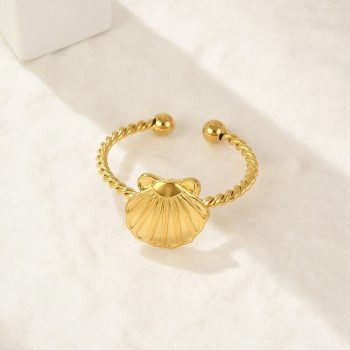 Anillo ajustable de concha acero inoxidable dorado
