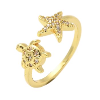 Anillo estrella y tortuga de micropave y acero inoxidable dorado