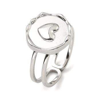 Anillo acero inoxidable plateado con corazón blanco esmaltado.
