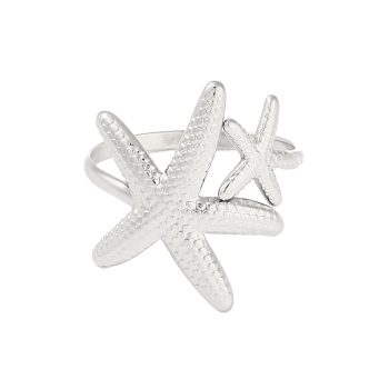 Anillo estrellas de mar acero inoxidable plateado
