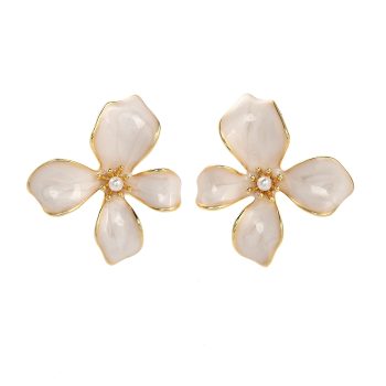 Aretes flores blancas baño oro 14k esmaltado 29x26mm