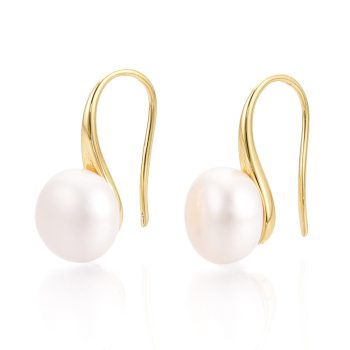 Aretes perla cultivada y baño oro 18k 19x9mm