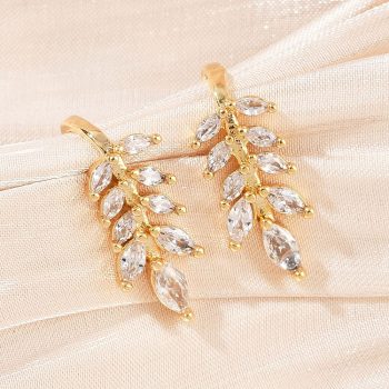 Earcuff hojas baño oro 18k y micropave 18x7x11mm