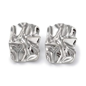 Aretes cuadrados corrugados acero inox plateado 32x23mm