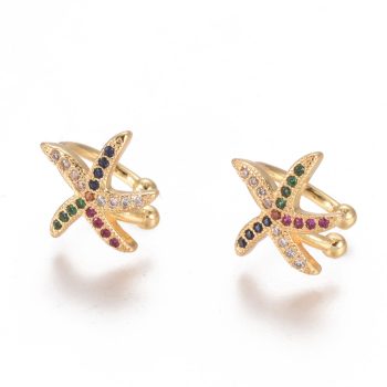 Earcuff estrella mar baño oro y micropave colorido 11x13mm