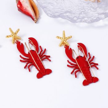 Aretes langosta roja y estrella dorada latón 82x34mm
