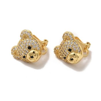 Aretes osito baño oro 18k y micropave 13x15mm