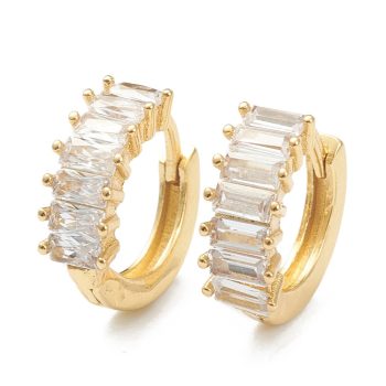 Argollas huggie zirconias rectangulares y baño oro 18k 14x13x5mm