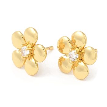 Aretes flor baño oro 18k y zirconia central 13x13.5mm