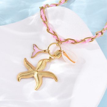 Collar acero inoxidable e hilo tenzado dije estrella de mar