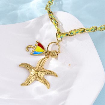 Collar acero inoxidable e hilo tenzado dije estrella de mar