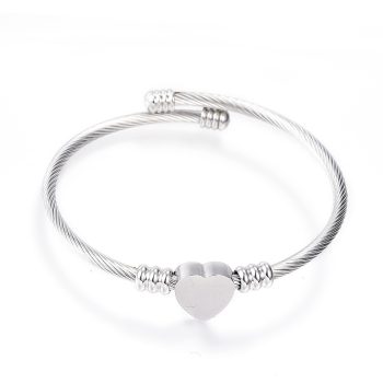 Pulsera aro acero inoxidable plateado con corazón