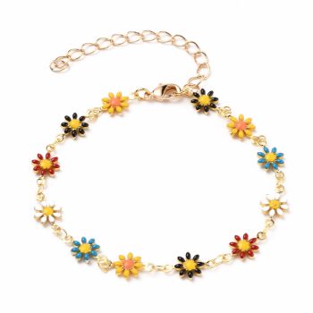 Pulsera flores multicolor acero inoxidable dorado esmaltaldo