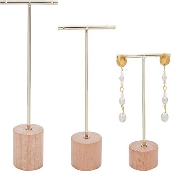 Set 3 exhibidores aretes madera dorado 39x70x117mm