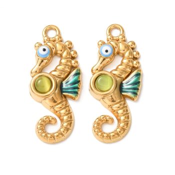 Caballo de mar acero inoxidable dorado 18k esmaltado 32x13x4mm