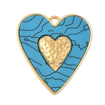 Corazón acero inoxidable dorado oro 18k esmaltado turquesa 42x38x5mm
