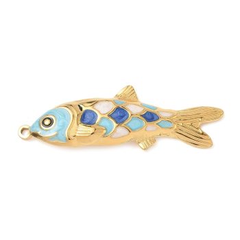 Pez acero inoxidable dorado 18k esmaltado azules 50x17x3mm