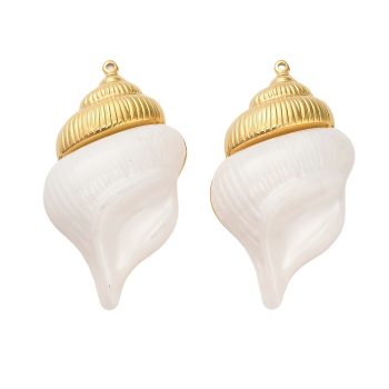 Concha acero inoxidable dorado 18k esmaltado blanco 60x33x9mm
