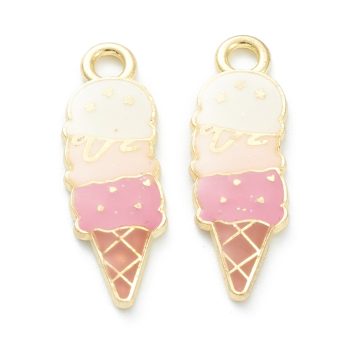 Cono helado esmalatado rosado y blanco 24x8x2mm