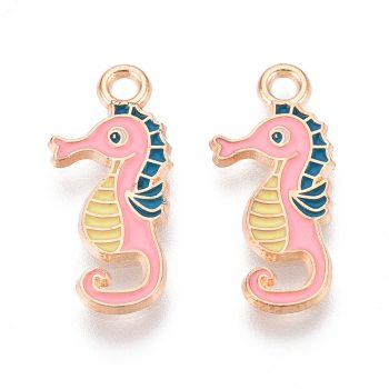 Caballo de mar rosado azul esmaltado 20x9x1mm