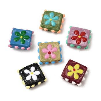 Cuadrado con flores murano mix colores 17x7mm