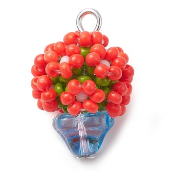 Florero flores rojas tejidas abalorios 21x14mm
