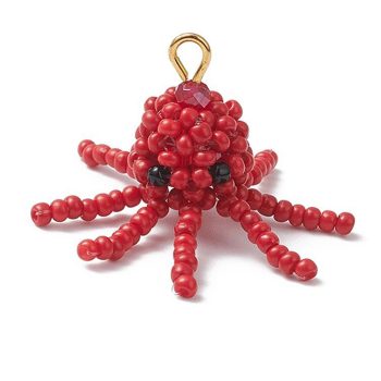 Pulpo tejido abalorios rojo 29x24mm